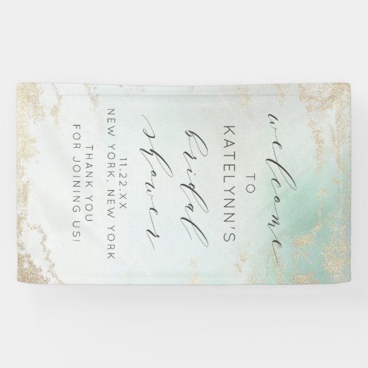 Abstracte Aqua Ombre Fade met Frosted Gold Glitter Spandoek (Horizontaal)