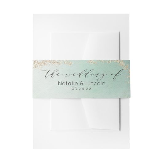 Abstracte Aqua Ombre Fade met Frosted Gold Glitter Uitnodigingen Wikkel (Voorkant Voorbeeld)