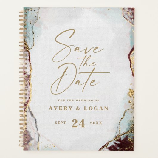 Abstracte Aqua Red & Gold wintertrouwplannen Planner (Voorkant)