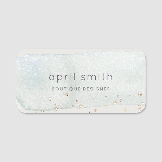 Abstracte Aqua Silver Brush Stoke Waterverf Naamplaatje (Voorkant)