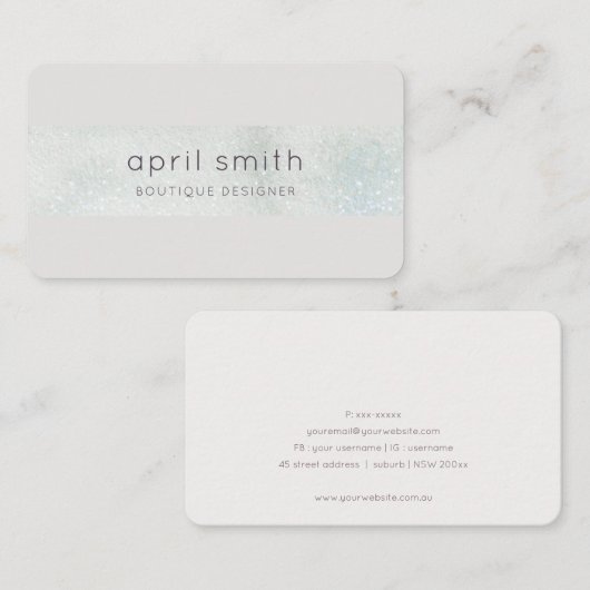 Abstracte Aqua Silver Brush Stoke Waterverf Shiny Visitekaartje (Voorkant / Achterkant)