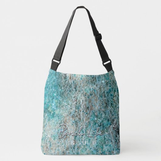 Abstracte Aqua Waterverf Flourish w Aangepaste tek Crossbody Tas (Voorkant)