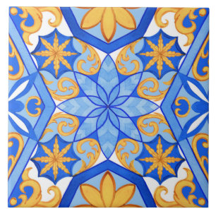 Abstracte aquarel blauwe en gouden geometrische vo tegeltje