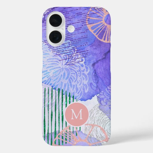 Abstracte Aquarel Mariene Flora Monogram Case-Mate iPhone Case (Achterkant)