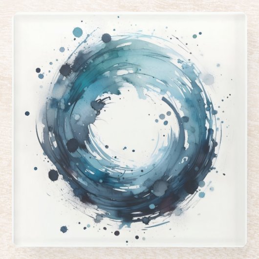 abstracte aquarel ring glazen onderzetter (Voorkant)
