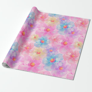 Abstracte aquarel roze, blauwe bloemen cadeaupapier