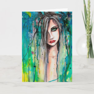 Abstracte Aquarel Vrouw Portret Fantasie Kunst Kaart