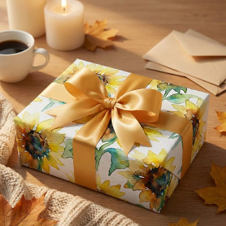 Abstracte Aquarel Zonnebloemen Naadloos Patroon Cadeaupapier