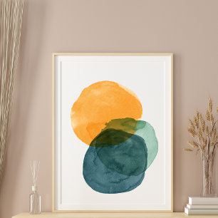 Abstracte aquarelvormen Teal organische esthetiek Poster