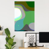 Abstracte art 303 - Groene blauwe gele roovy Retro Poster (Thuiskantoor)