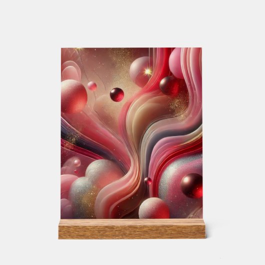 Abstracte Art Acryl Teken met Houten Basis Bord (Voorkant)