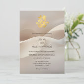 Abstracte Art Beige Chinees Bruiloft Kaart (Staand voorkant)