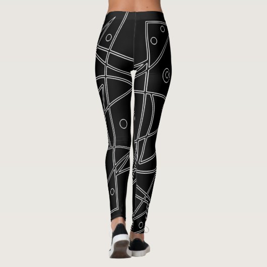 Abstracte Art Black White Lines Circles Minimalism Leggings (Achterkant)