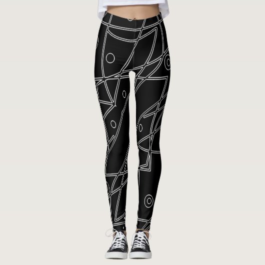 Abstracte Art Black White Lines Circles Minimalism Leggings (Voorkant)