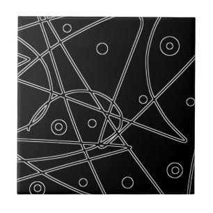 Abstracte Art Black White Lines Circles Minimalism Tegeltje