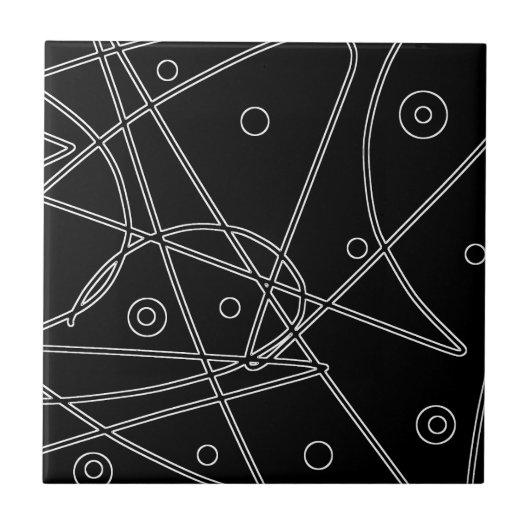 Abstracte Art Black White Lines Circles Minimalism Tegeltje (Voorkant)
