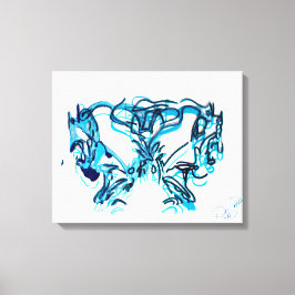 Abstracte Art Blauw en Blauwgroen Canvas Afdruk