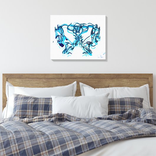 Abstracte Art Blauw en Blauwgroen Canvas Afdruk (Insitu (Slaapkamer))
