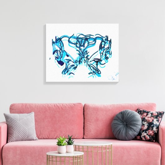 Abstracte Art Blauw en Blauwgroen Canvas Afdruk (Insitu (Woonkamer))
