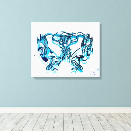 Abstracte Art Blauw en Blauwgroen Canvas Afdruk (Insitu (Houten vloer))