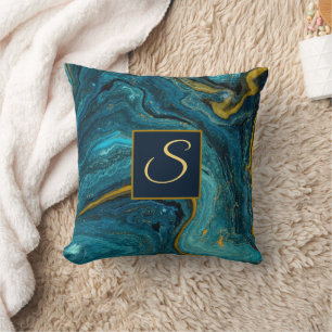 Abstracte Art Blue Green Gold Dust Marmer Kussen