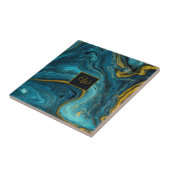 Abstracte Art Blue Green Gold Dust Monogram Marmer Tegeltje (Zijkant)