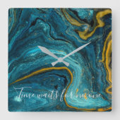 Abstracte Art Blue Green Gold Marmer Vierkante Klok (Voorkant)