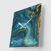 Abstracte Art Blue Green Gold Marmer Vierkante Klok (Hoek)