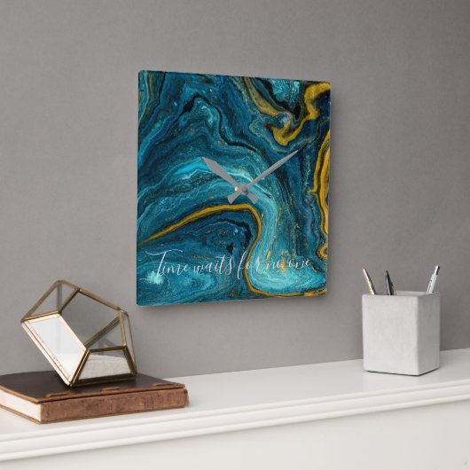 Abstracte Art Blue Green Gold Marmer Vierkante Klok (Kantoor)