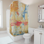 Abstracte Art Blue Oranje Yellow Bold Brusstrokes Douchegordijn (In situ)
