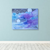 Abstracte Art Blue Roze en Grey Planet Space Canvas Afdruk (Insitu (Houten vloer))