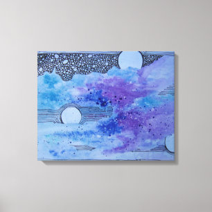 Abstracte Art Blue Roze en Grey Planet Space Canvas Afdruk