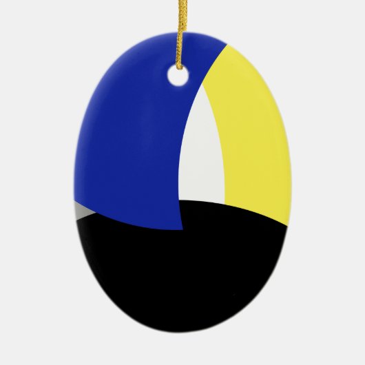 Abstracte Art Blue Yellow Keramisch Ornament (Voorkant)