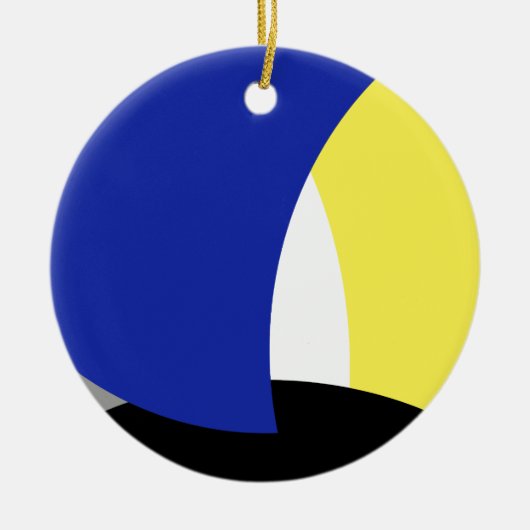 Abstracte Art Blue Yellow Keramisch Ornament (Voorkant)