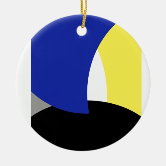 Abstracte Art Blue Yellow Keramisch Ornament (Voorkant)