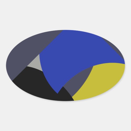 Abstracte Art Blue Yellow Ovale Sticker (Voorkant)