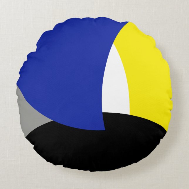 Abstracte Art Blue Yellow Rond Kussen (Voorkant)