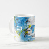 Abstracte Art Blue Yellow White Sjabloon Monogram Koffiemok (Voorkant links)