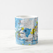 Abstracte Art Blue Yellow White Sjabloon Monogram Koffiemok (Center)