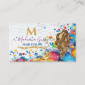 Abstracte Art Bubbles Golden Monogram Hair Stylist Visitekaartje (Voorkant)