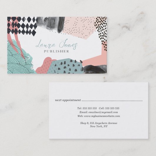 Abstracte Art Collage Publisher Writer Editor Afsprakenkaartje (Voorkant / Achterkant)