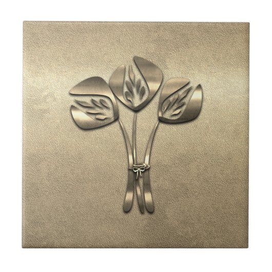 Abstracte Art Deco stijl gouden tulpen Tegel Tegeltje (Voorkant)