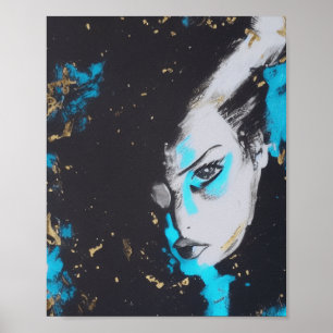 Abstracte Art Deco Woman - Black en Turquoise Poster