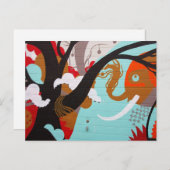 Abstracte Art Elephant en Tree Briefkaart (Voorkant / Achterkant)