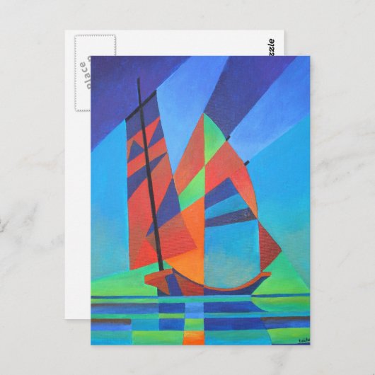 Abstracte art junk boat tegen Deep Blue Sky Briefkaart (Voorkant / Achterkant)