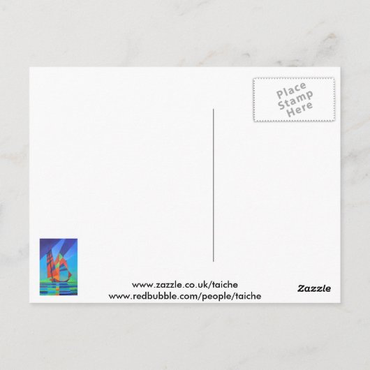 Abstracte art junk boat tegen Deep Blue Sky Briefkaart (Achterkant)