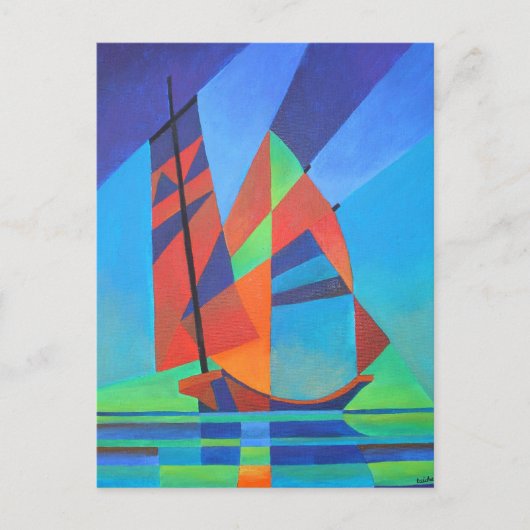 Abstracte art junk boat tegen Deep Blue Sky Briefkaart (Voorkant)