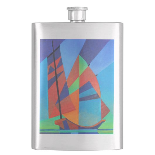 Abstracte art junk boat tegen Deep Blue Sky Flacon (Voorkant)