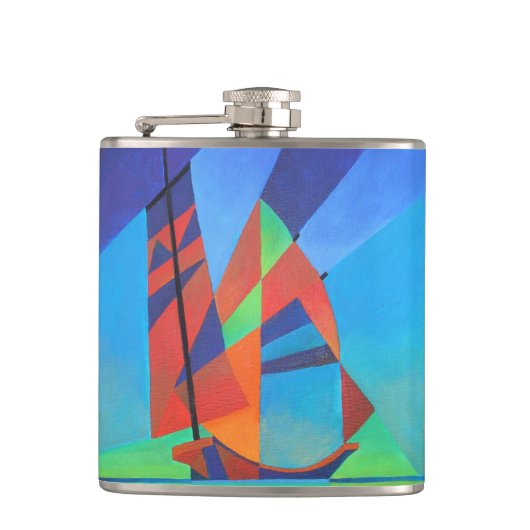 Abstracte art junk boat tegen Deep Blue Sky Heupfles (Voorkant)