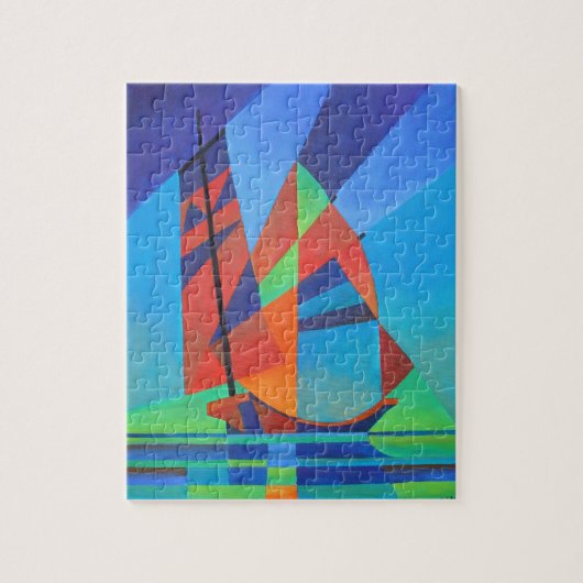 Abstracte art junk boat tegen Deep Blue Sky Legpuzzel (Verticaal)